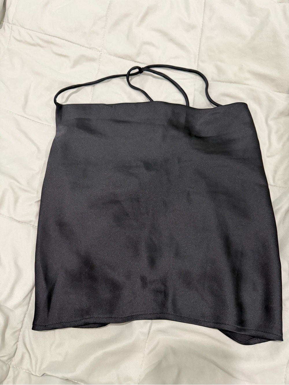 Forever 21 Black Satin Halter Open Back Top, Size Small